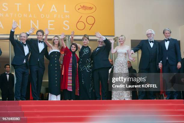 Jury members Arnaud Desplechin, Laszlo Nemes, Vanessa Paradis, Katayoon Shahabi, Valeria Golino, George Miller, Kirsten Dunst, Donald Sutherland and...