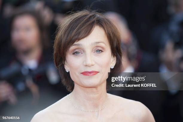 Actress Kristin Scott Thomas attends the 'The Immigrant' premiere during The 66th Annual Cannes Film Festival at the Palais des Festivals on May 24,...