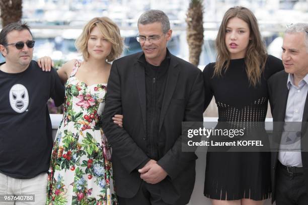 Producer Vincent Maraval, Actress Lea Seydoux, director Abdellatif Kechiche, actress Adele Exarchopoulos and producer Brahim Chiqua attend the...