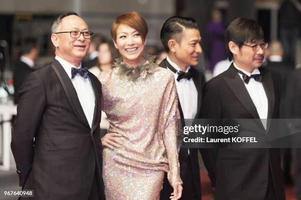 Director Johnnie To, actors Sammi Cheng, Andy Lau, and producer Wai Ka-Fai attend the 'Blind Detective' Premiere during the 66th Annual Cannes Film...