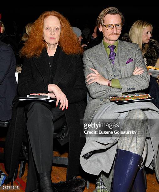 Grace Coddington and Hamish Bowles attend Marc by Marc Jacobs Fall 2010 during Mercedes-Benz Fashion Week at NY State Armory on February 16, 2010 in...