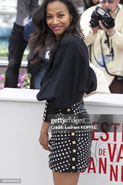 Actress Zoe Saldana attends the photocall for 'Blood Ties' during the 66th Annual Cannes Film Festival at the Palais des Festivals on May 20, 2013 in...