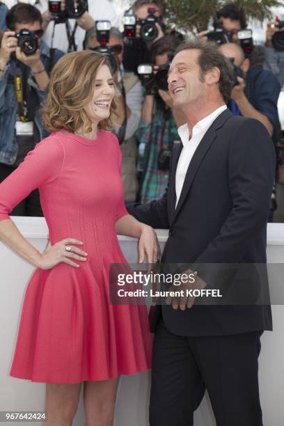 Actress Chiara Mastroianni and actor Vincent Lindon attend the 'Les Salauds' Photocall during the 66th Annual Cannes Film Festival on May 22, 2013 in...
