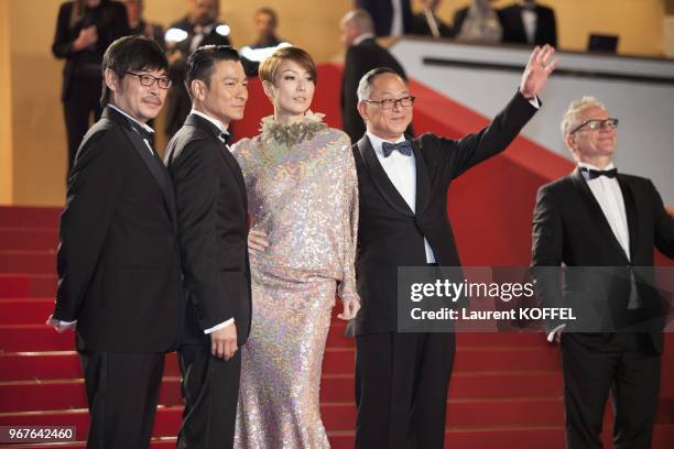 Director Johnnie To, actors Sammi Cheng, Andy Lau, and producer Wai Ka-Fai attend the 'Blind Detective' Premiere during the 66th Annual Cannes Film...