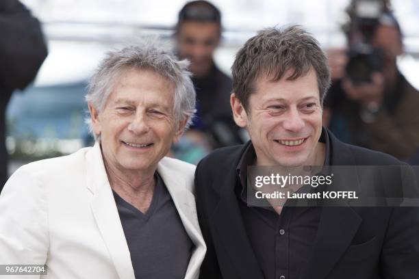 Roman Polanski and Mathieu Amalric attend the 'La Venus A La Fourrure' Photocall during the 66th Annual Cannes Film Festival on May 25, 2013 in...