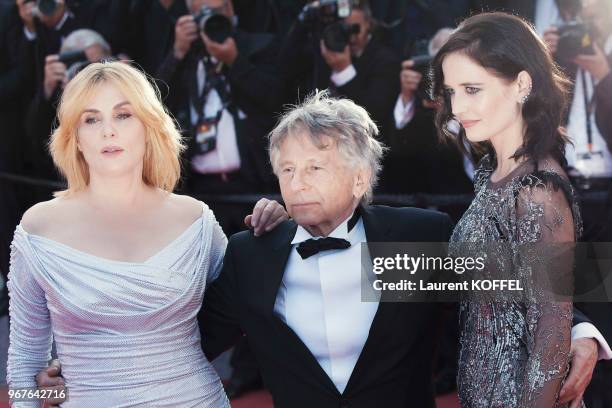 Emmanuelle Seigner, Roman Polanski and Eva Green attend the 'Based On A True Story' screening during the 70th annual Cannes Film Festival at Palais...
