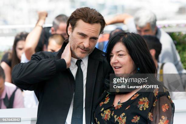 Director Lynne Ramsay and actor Joaquin Phoenix attend the 'You Were Never Really Here' photocall during the 70th annual Cannes Film Festival at...