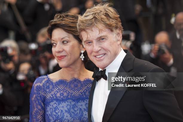 Actor Robert Redford and his wife Sibylle Szaggars leave the 'All Is Lost' Premiere during the 66th Annual Cannes Film Festival at Palais des...