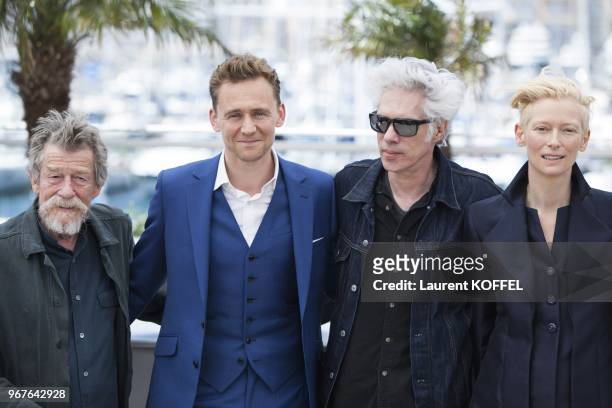 John Hurt, Tom Hiddleston, Director Jim Jarmusch and Tilda Swinton attend the 'Only Lovers Left Alive' photocall during The 66th Annual Cannes Film...
