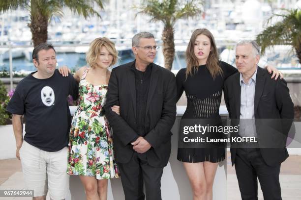 Producer Vincent Maraval, Actress Lea Seydoux, director Abdellatif Kechiche, actress Adele Exarchopoulos and producer Brahim Chiqua attend the...