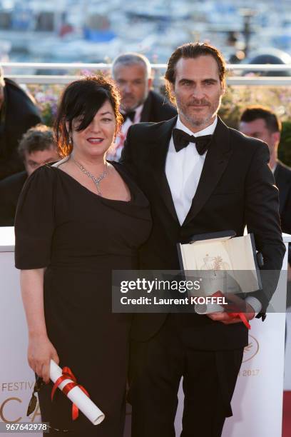 Actor Joaquin Phoenix, who won the award for Best Actor for his part in the movie 'You Were Never Really Here' and director Lynne Ramsey, who won the...