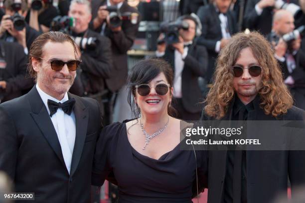 Joaquin Phoenix and director Lynne Ramsay attends the Closing Ceremony of the 70th annual Cannes Film Festival at Palais des Festivals on May 28,...