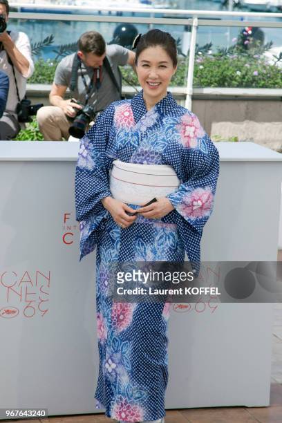 Actress Mariko Tsutsui attends the 'Harmonium ' photocall during the 69th annual Cannes Film Festival at the Palais des Festivals on May 14, 2016 in...