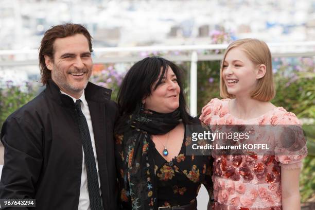 Actor Joaquin Phoenix, Director Lynne Ramsay and actress Ekaterina Samsonov attend the 'You Were Never Really Here' photocall during the 70th annual...