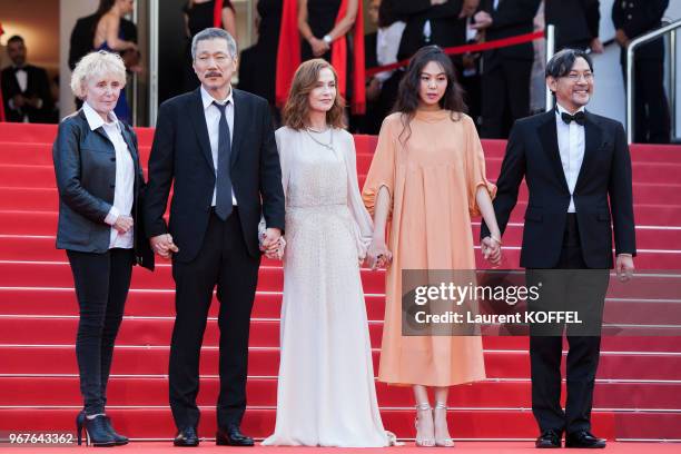 Claire Denis, Hong Sang-soo, Isabelle Huppert, Kim Min-hee and Jeong Jinyoung attend the 'The Meyerowitz Stories' screening during the 70th annual...