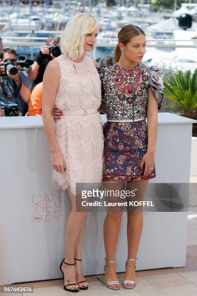 Charlize Theron and Adele Exarchopoulos attend 'The Last Face' Photocall during the 69th annual Cannes Film Festival at the Palais des Festivals on...
