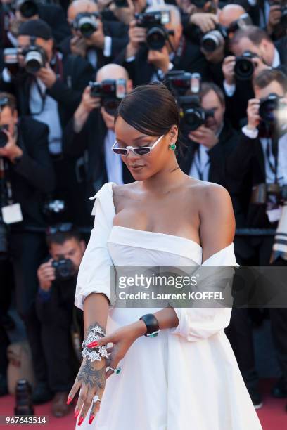 Rihanna attends the 'Okja' screening during the 70th annual Cannes Film Festival at Palais des Festivals on May 19, 2017 in Cannes, France.