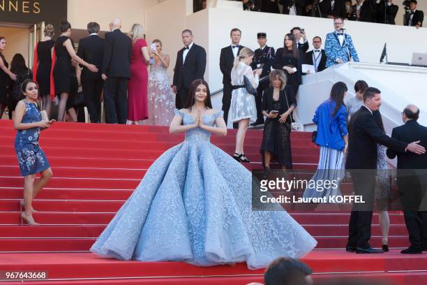 Aishwarya Rai Bachchan attends the 'Okja' screening during the 70th Annual Cannes Film Festival at Palais des Festivals on May 19, 2017 in Cannes,...