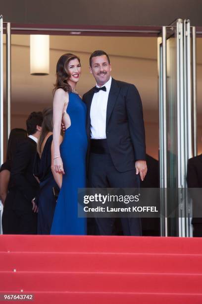 Adam Sandler and Jackie Titone attend the 'The Meyerowitz Stories' screening during the 70th annual Cannes Film Festival at Palais des Festivals on...