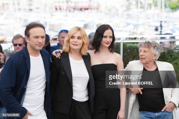 Vincent Perez, actresses Emmanuelle Seigner, Eva Green and director Roman Polanski attend the 'Based On A True Story' Photocall during the 70th...