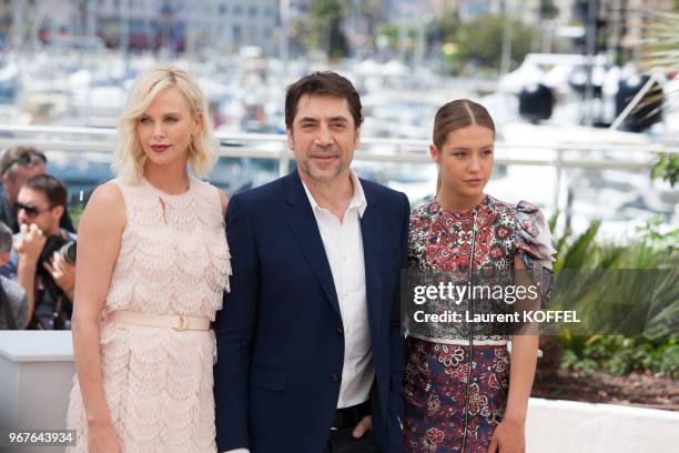 Charlize Theron, Javier Bardem and Adele Exarchopoulos attend 'The Last Face' Photocall during the 69th annual Cannes Film Festival at the Palais des...