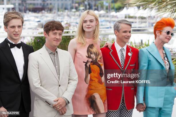 Aj Lewis, Alex Sharp, Elle Fanning, John Cameron Mitchell and Sandy Powell attend the 'How To Talk To Girls At Parties' photocall during the 70th...