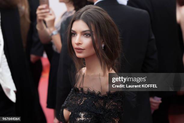 Emily Ratajkowski attends the 'Nelyobov ' screening during the 70th annual Cannes Film Festival at Palais des Festivals on May 18, 2017 in Cannes,...