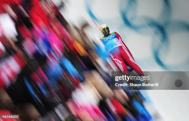 Anna Orlova of Latvia competes during the Luge Women's Singles on day 5 of the 2010 Winter Olympics at Whistler Sliding Centre on February 16, 2010...