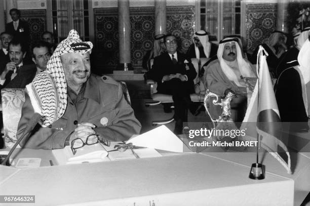 Homme politique palestinien Yasser Arafat pendant le sommet des chefs d'Etats islamiques à Casablanca, au Maroc, le 16 janvier 1984.