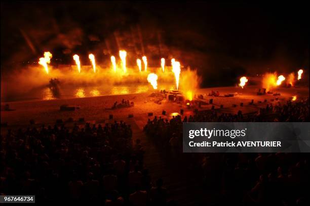 Santosa's Siloso Beach exploded in a dazzling display of pyrotechnics and laser lights in the night as Song of the sea-the island's latest...