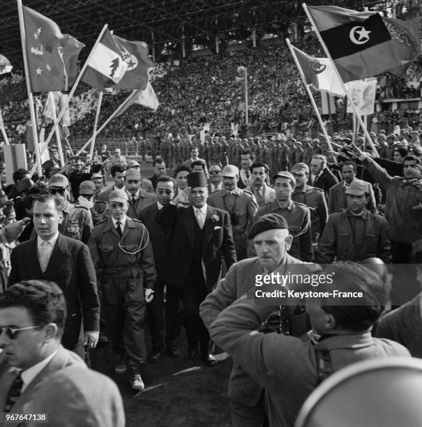 Habib Bourguiba à la fête de l'Indépendance au Stade des Sports de Tunis, Tunisie le 24 mars 1956.