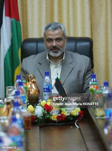 Sacked Palestinian prime minister Ismail Haniya attends a meeting with Palestinian businessmen in his office in Gaza City, 17 July 2007. US President...