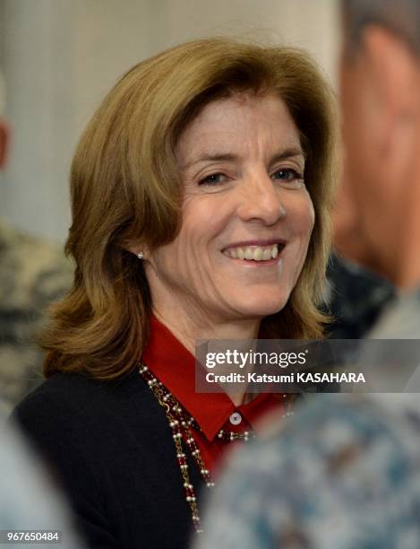 Newly appointed US Ambassador to Japan Caroline Kennedy, daughter of slain US President John F. Kennedy, arrives at Yokota Air Base on November 21 in...