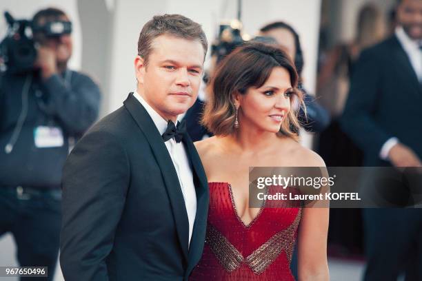 Actor Matt Damon and Luciana Damon attend the Opening Night Screening and World Premiere of 'Downsizing' during the 74th Venice Film Festival at...