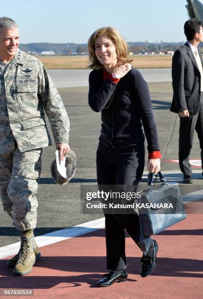 Newly appointed US Ambassador to Japan Caroline Kennedy, daughter of slain US President John F. Kennedy, arrives at Yokota Air Base on November 21 in...