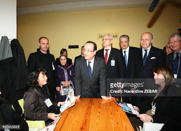 French President Francois Hollande, Abdelmalek Sellal, Laurent Fabius and Georges Morin during a two-day state visit on December 20, 2012 in Tlemcen...