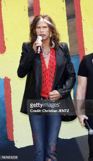 Steven Tyler at the Aerosmith "The Global Warming" Tour Press Conference held at the Grove in Los Angeles, USA on March 28, 2012.