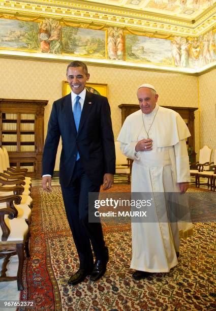 Le pape François reçoit pour la première fois le President américian Barack Obama le 27 mars 2014 à Rome, au Vatican.