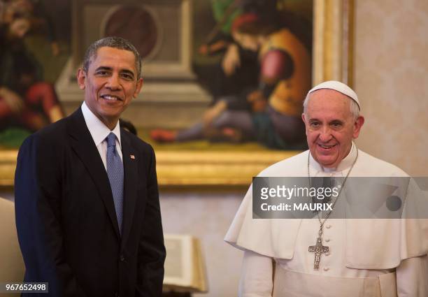 Le pape François reçoit pour la première fois le President américian Barack Obama le 27 mars 2014 à Rome, au Vatican.