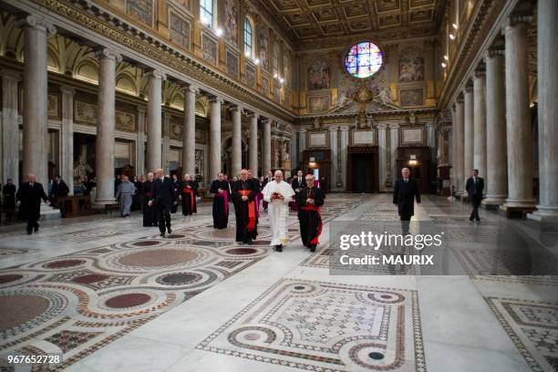 Pope Francis opened his first morning on March 14, 2013 as pontiff by praying at Rome's Santa Maria Maggiore basilica dedicated to the Virgin Mary, a...