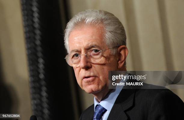 Mario Monti attends a press conference at the Quirinale Palace in Rome, Italy on November 13,2011 after his nomination as new Italy?s Prime...