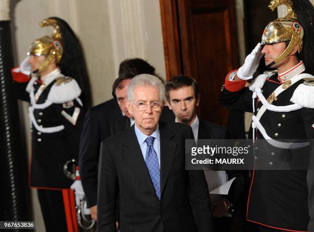 Mario Monti attends a press conference at the Quirinale Palace in Rome, Italy on November 13,2011 after his nomination as new Italy?s Prime...