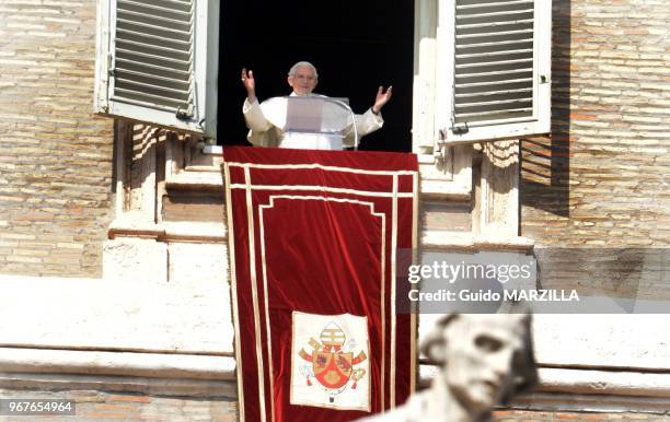 Pope Benedict XVI leads his final Angelus public prayer ceremony Sunday to a crowd of thousands people on February 24, 2013 at St. Peter's Square in...