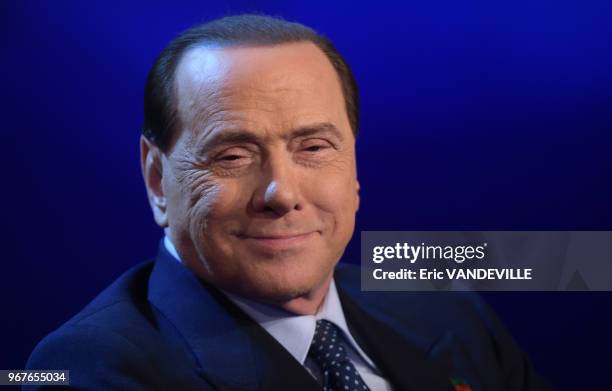 Ancien Premier Ministre italien Silvio Berlusconi est l'invite special du show TV 'Porta a Porta' le 21 mai 2014, Rome, Italie.
