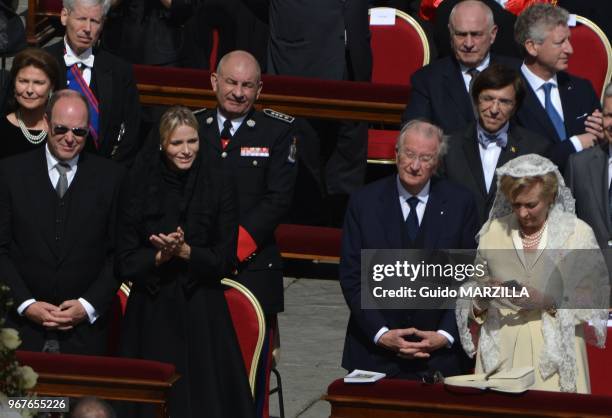 Prince Albert and princess Charlene of Monaco, King Albert and queen Paola of Belgium attend at pope Francis papacy inauguration mass in Rome,...