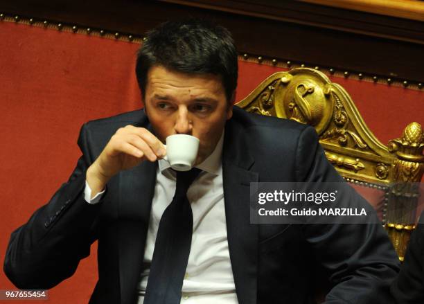 Matteo Renzi, le nouveau premier ministre italien assiste à un débat au Sénat italien le 24 février 2014 à Rome, Italie.