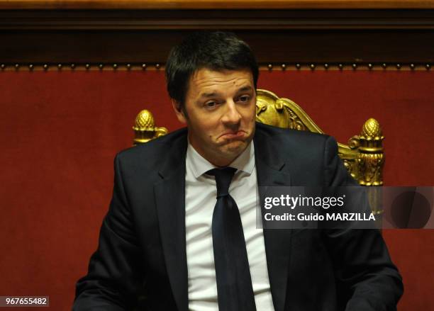 Matteo Renzi, le nouveau premier ministre italien assiste à un débat au Sénat italien le 24 février 2014 à Rome, Italie.