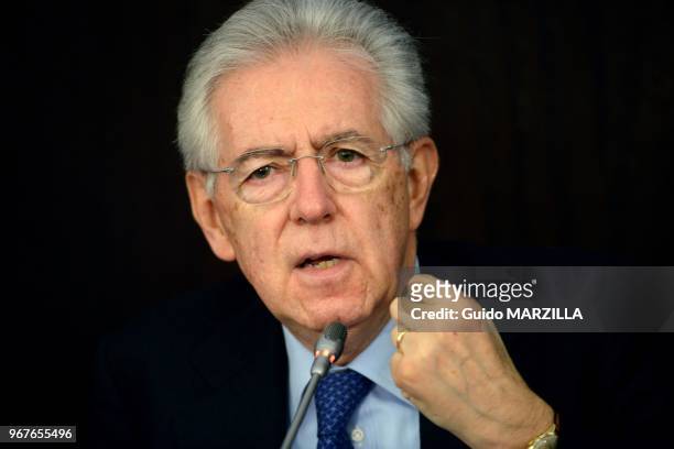 Italian Prime Minister Mario Monti speaking at a news conference on December 23, 2012 in Rome, Italy. He said he won't run in February elections, but...