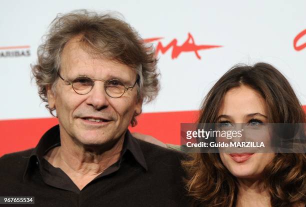 French writer Daniel Pennac and french actress Melanie Bernier attend 'Au bonheur des ogres' photocall during the 8th Rome Film Festival on November...