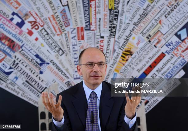 Conference de presse du Premier Ministre italien Enrico Letta le 20 juin 2013 a l'Association de la Presse Etrangere a Rome, Italie.